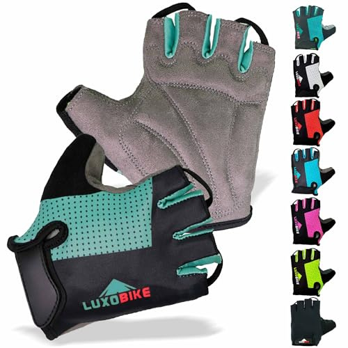 LuxoBike Fahrradhandschuhe Fahrradhandschuhe Fahrradhandschuhe Mountainbike-Handschuhe – rutschfest, stoßdämpfend, gepolstert, atmungsaktiv, halbe Finger, Gray - Half finger, Medium