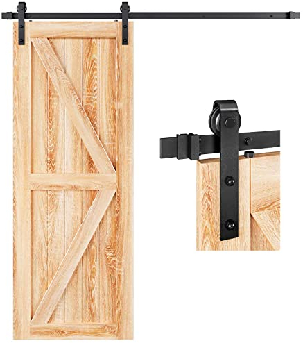 EaseLife 5 FT Heavy Duty Sliding Barn Door Hardware Track Kit,Basic J Pulley,Slide Smoothly Quietly,Easy Install (5FT Track Kit for 26~30 Wide Single Door)