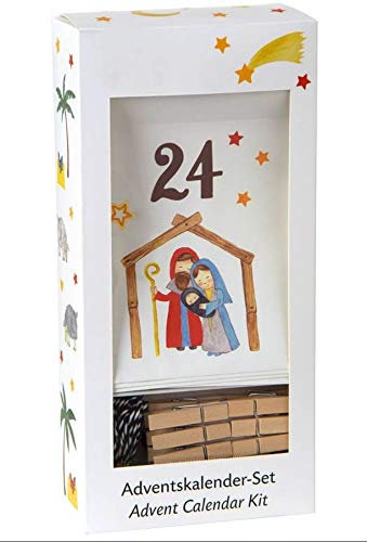Adventskalender-Set Krippe 24 Papiertüten mit Motiven + 24 Klämmerchen/Bastelset