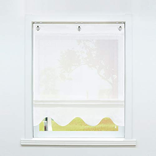 SCHOAL Raffrollo ohne Bohren Raffgardinen mit Ösen Gardinen Transparent Ösenrollo Vorhänge Leinen 1 Stück BxH 100x140 cm Weiß