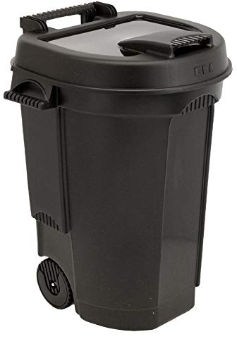 Spetebo Poubelle de jardin mobile avec couvercle en noir - 110 l - Poubelle de jardin