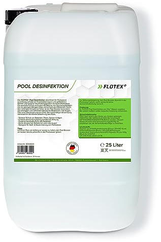 Flotex® Pooldesinfektion 25L - Flüssiges Algizid für Pool I Pool Algenvernichter mit Klareffekt | Algenvernichter Pool | Desinfizierendes Reinigungsmittel gegen Algen