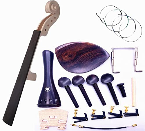 Jiayouy 17Pcs 4/4 DIY Violin Accessories Kit Violin Neck & Fingerboard Wire Tailpiece Fine Tuner Tailgut Tuning Peg Endpin Bridges Chin rest Kit