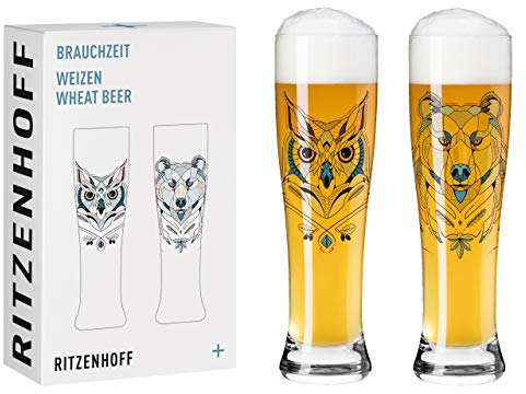 RITZENHOFF 3481001 Weizenbierglas 500 ml - 2er Set - Serie Brauchzeit Set Nr. 1, 2 Stück mit mehrfarbigem Digitaldruck