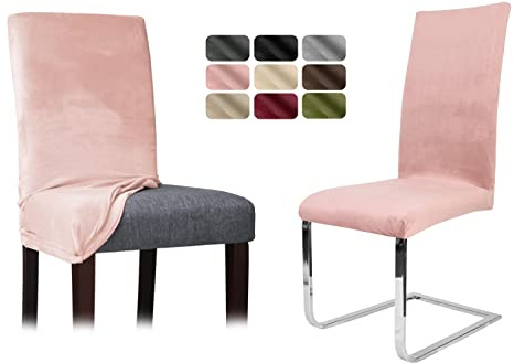 BEAUTEX Stuhlhussen Samt Stretch Stuhl & Schwingstuhl 4er Set Altrosa LEA | 95% Polyester, 5% Elasthan, weiche Velours-Oberfläche, Rundum-Gummizug, 30 °C waschbar, faltenarm, formstabil & langlebig
