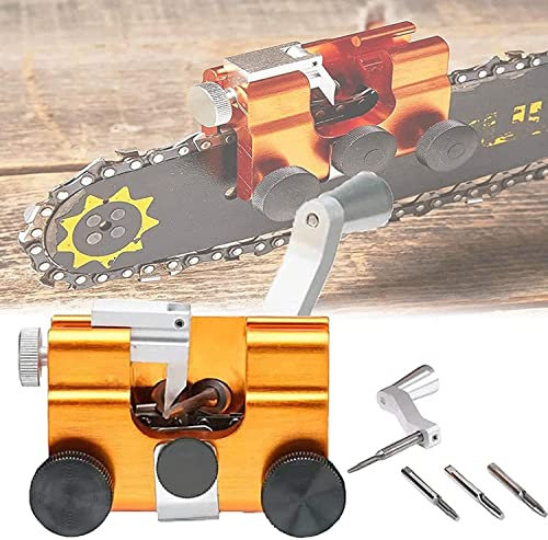 Chainsaw Chain Sharpening Jig,Chainsaw Chain Sharpener,Manual Chain Saw Sharpener,Aluminum Alloy Hand Crank Chain Sharpener Grinding Device Suitable for All Kinds of Chain Saws Electric Saws (yellow)