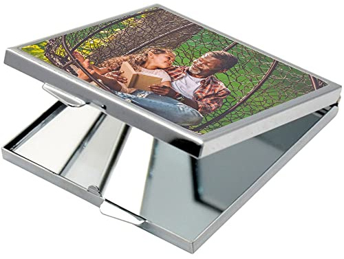 Ocadeau Quadratischer Taschenspiegel mit eigenem Foto - Silberner Stahlspiegel in quadratischer Form mit Fotodruck - Personalisierbarer Taschenspiegel
