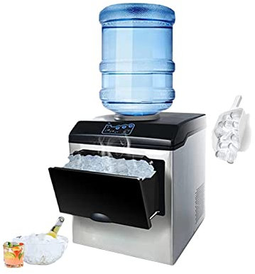 Máquina para Hacer Hielo Comercial MáQuina Silenciosa para Hacer Hielo 25KG en 24 H Maquina Hielo Cubitos Grandes 3 Tamaños de Cubitos para el Hogar, Fiesta, Barra, Casa