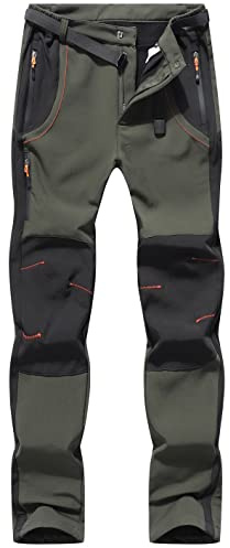 DAFENP Pantaloni Trekking Sci Uomo Invernali Pantaloni da Lavoro Termici Impermeabile Pantaloni Neve Softshell Montagna Escursionismo Caldo All'aperto MSKZ21035M-ArmyGreen-XS