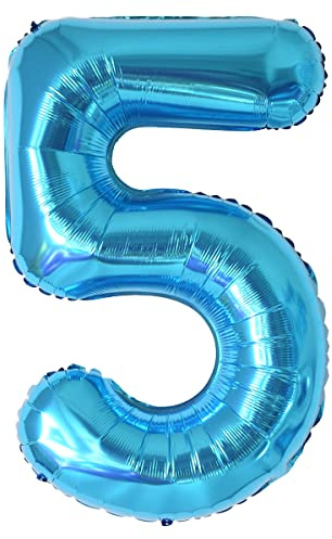 Geburtstag zahlen luftballon 5 jahre | Folienballon Kindergeburtstag Deko 5 XXL Blau-Riesen Folienballon in 40 - 101cm Geburtstagsdeko - Ballon Zahl Deko zum Geburtstag - fliegt mit Helium