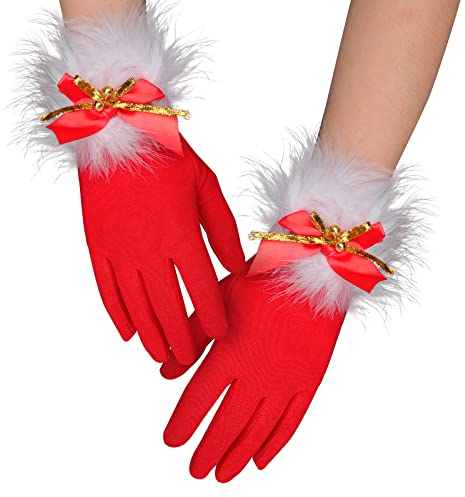 JIAHG Weihnachtshandschuhe Damen Mädchen Weihnachtsmann Handschuhe Fäustlinge Roter Samt Cosplay Kostüm Handschuhe Winter Warm Vollfingerhandschuhe Christmas Gloves
