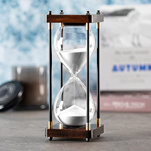 Timer a clessidra grande 60 minuti, timer decorativo in legno con sabbia bianca, orologio a sabbia da 1 ora
