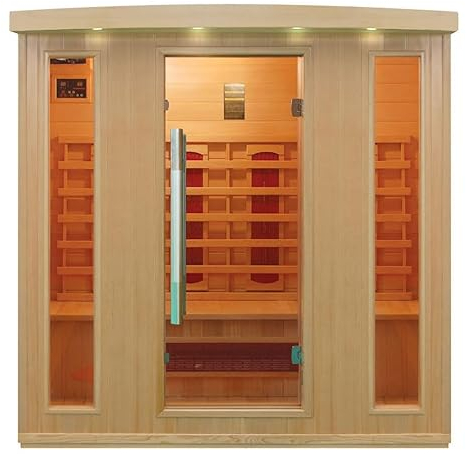 PureHaven Infrarotkabine 175x120x190 cm aus kanadischem Hemlock-Holz Bluetooth-Soundsystem Timer Lichttherapie in 4 Farben digitale Steuerung