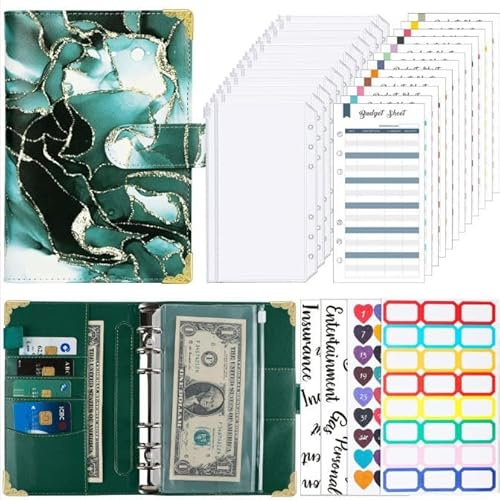 Tinte a6 Ringbinder Budget Buch Farbbilddruck Notizbuch Buch Sub Leder PU Hand Buch lose Blatt Ordner Handbuch Handbuch (Dunkelgrün)