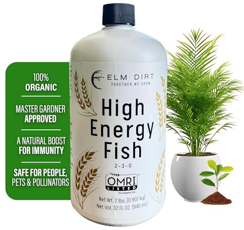 Elm Dirt Fish Emulsion Fertilizer - High Energy Liquid Fertilizer for Plants 2-3-0 | Increase Biological Activity & Improve Nutrients, Vegetable Garden (32 oz)