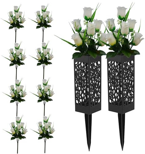 Grabvase Mit Erdspieß Grabblumentöpfe mit Blumen Friedhof Vasen 2 Sets hohl Säulengedämmerung Vasen für Gräber abnehmbare Fade resistente Künstliche Begräbnisblüten im Freien im Freien