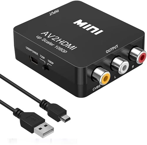 RCA to HDMI Converter 1080P – AV Composite CVBS to HDMI Adapter with USB Power, Supports PAL/NTSC for TV, PC, Laptop, Xbox, PS, DVD & VCR