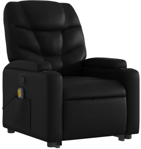 vidaXL Massagesessel, Sessel mit Aufstehhilfe, Relaxsessel mit Liegefunktion Vibrationsfunktion, Fernsehsessel Liegesessel Aufstehsessel, Schwarz Kunstleder