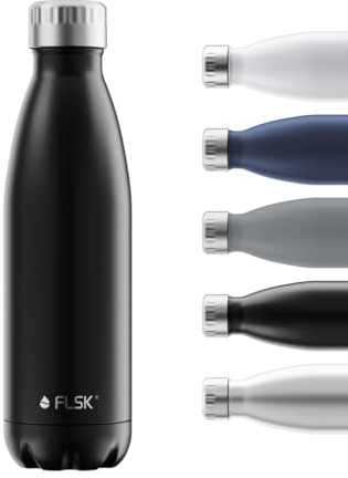 FLSK Trinkflasche – Premium Edelstahl Thermosflasche – 100 % auslaufsicher & kohlensäuregeeignet – hält 24 h kalt & 18 h heiß – BPA-frei (black, 750 ml)