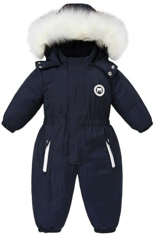 Alunsito Combinaison de neige une pièce pour garçons et filles combinaison de Ski d'hiver imperméable à manches longues pour bébés tout-petits 90 bleu 2-3 ans