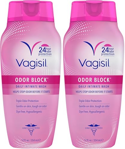 Vagisil Feminine Wash for Intimate Area Hygiene, Odor Block, Gynecologist Tested, Hypoallergenic, 12 oz, (Pack of 2)
