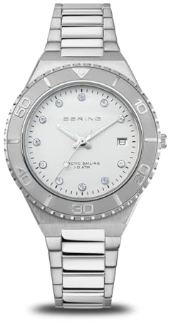 Bering Damen Quarz Uhr | Armbanduhr 36 mm Edelstahlgehäuse und Zifferblatt | Edelstahlband mit Edelstahlelementen | 10 ATM | 18936