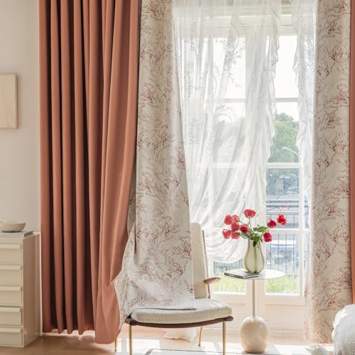 Epinki Braun Vorhang Blickdicht Lang 2er Set, Patchwork Vorhang Muster Modern, Ösen Vorhänge für Zimmer Chenille Dekoschal Fensterschal für Schlafzimmer, Jeder B 102 x H 244cm