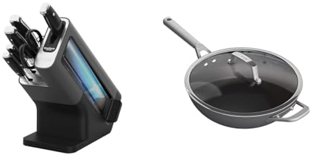 Ninja Foodi StaySharp Knife Block with Integrated Sharpener; 5 Knives and Scissors & ZEROSTICK Premium Cookware 28cm Wok with Glass Lid, Long Lasting, Non-Stick, Hard Anodised Aluminium, Induction