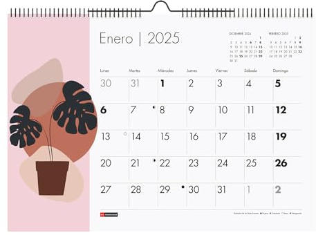 Miquelrius - Väggkalender 2025, A3-kalender: 420 x 296 mm, med plats att kommentera, kalender 2025, dubbel spiralbindning, årlig hängkalender, spansk, landskapsdesign