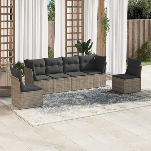 Buzaza 6-TLG. Garten-Sofagarnitur mit Kissen LoungemöBel Balkon Gartengarnitur Set Lounge MöBel Outdoor Grau Poly Rattan - 3249209