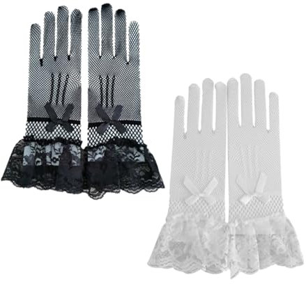 GALPADA 2paare Brauthandschuhe Aus Elastischem Spitzenstrick Elegante Hochzeits-accessoires Weiß Und Schwarz Für Hochzeiten Partys Und Besondere Anlässe