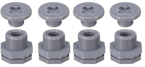 PATIKIL Raccordo A Parete in PVC con Tappo NPT 1/2, 4 Pezzi Raccordo per Serbatoio Acqua con Guarnizione in Silicone Raccordo per Tubo da Giardino con Tappo per Pioggia, Acquari, Grigio