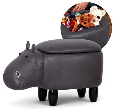 Suleno Nilpferd Tierhocker mit Stauraum, Niedlicher Organizer &, 36 cm | Sitzbox für Kinder, weicher Bezug in Lederoptik, Holzbeine, dekorative Möbel für Kinderzimmer 66 x 36 x