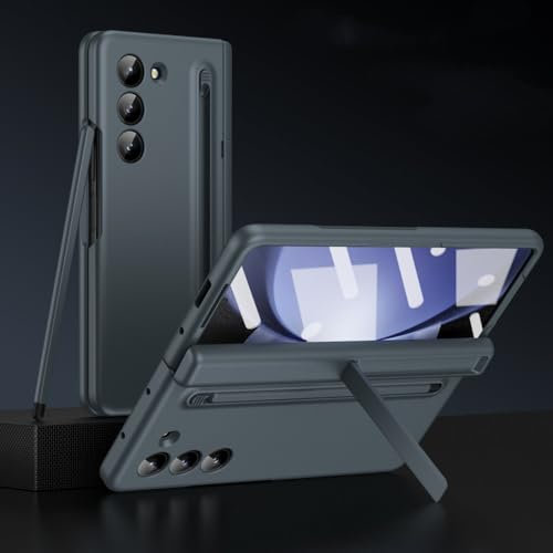 Handyhülle mit Touch-Pen für Samsung Galaxy Z Fold 5 4 3 Hülle Integrierte Schale und Folienscharnierschutz Hardcover für Fold5, grün, für Galaxy Z Fold 4