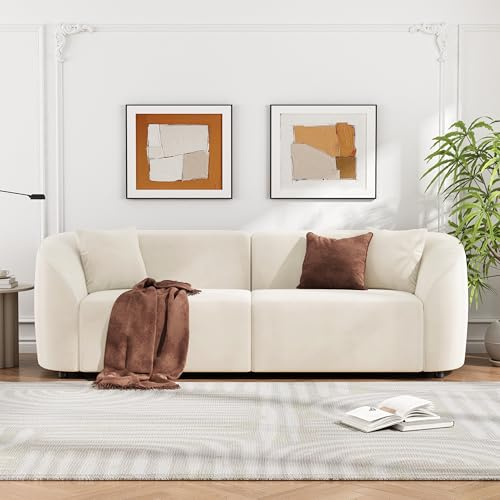 Christopher Knight Home 87.50 Velvet Curved Oversized 2 Seater Sofa, Upholstered Couch Chair, Soft Seating Lounge Sofa, Cozy Loveseat with Armrest, Reading Loveseat for Living Room, Home Rest, Cream