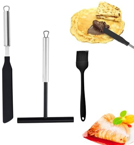 Niaciswe Esparcidor de Crepes y Espátulas de Acero Inoxidable 3 Piezas Acero Inoxidable Espátula Para Crepes Distribuidor de Masa para Crepes Esparcidor de Crepes para el Hogar, Cocina, Hornear