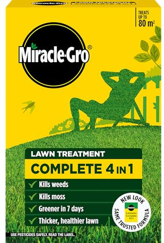MiracleGro Complete 4 in 1 2.8kg Lawn Care Fertilizer, Weed & Moss Killer, Grass Seed, Feeds Up to 80m², All-in-One Solution for Healthier, Greener Lawns (2.8kg carton)