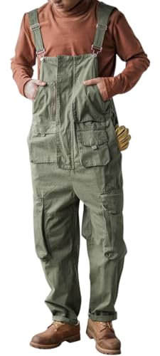 Oanviso Salopette Jumpsuit Homme Pantalon avec Multipoches Overalls Casual Jumpsuit Coupe Régulière Vintage Salopette de Travail Combinaison pour Artisans, Menuisiers, etc. A Vert L