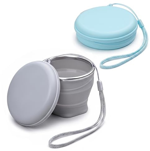 UNNESTAR 2 Stück zusammenklappbare Kaffeebecher– 180ml Silikon Reisebecher mit Deckel Leichtes Camping-Trinkgefäß für Outdoor
