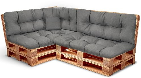 PFM HOME Palettenkissen Outdoor-Kissen Wasserdicht für Palettensofa Palettenmöbel - 2X Rückenkissen 120 x 40 cm + 2X Sitzkissen 120 x 80 cm + 1x Seitenkissen + 1x Dekokissen 40 x 40 cm - Dunkelgrau