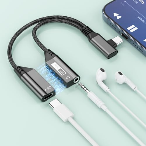 Magnetic Adapter 2 in 1 USB C Right Angle to 3.5mm Audio Jack and Charging Cable for Type C Devices, 60W Fast Charging PD Headphone Converter for iPhone 15 16/Samsung