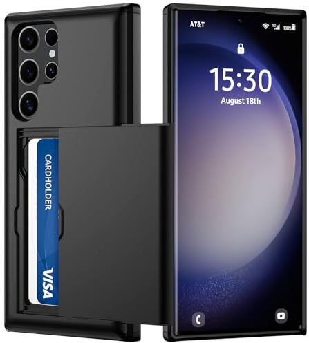 Coque pour Samsung Galaxy S23 Ultra avec Porte Carte, Silicone TPU Étui de téléphone, Antichoc Housse de Protection Bumper Cover Anti-Rayures Case Coque Portefeuille Fente Cachée Coulissante, Noir