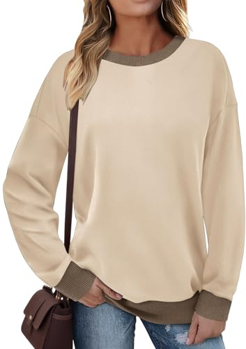 Cuptacc Sweatshirt Women Uk Spring Lounging Around The House Casual Color Block Long Sleeve T Shirt Lightweight Soft Trendy Women Tops Beige XL