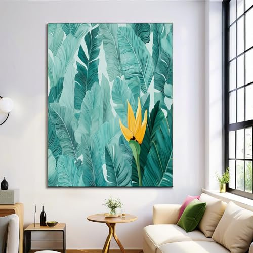 ANALTIRCE Impression sur Toile Feuilles Bananier Pétales Image Tableau Decoration Murale 80×120 cm Deco Sans Cadre Décoration Salon Chambre Cuisine Aquarelle Plantes Tableaux Decoratifs Muraux Art