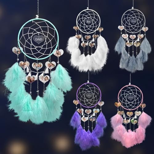 Personalisierter Traumfänger mit Foto, Handgefertigter Boho-Traumfänger mit Namen, Einzigartiges personalisiertes Geschenk für Mama, Tochter, Enkelin, Schwester, Oma (Mintgrün)