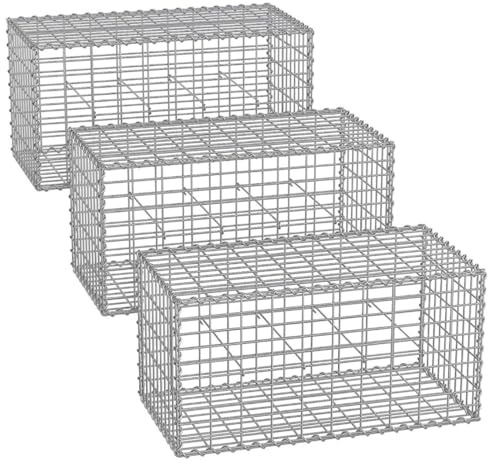 12_0005959 - Set di 3 gabbioni per pietra gabbia in metallo, 5 x 10 cm, zincato a parete, 100 x 50 x 30 cm, colore: grigio