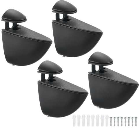QUARKZMAN 4Set Glasregal Halterung Holz/Glas Regalhalterung Schwarz | Wandmontage, Pulverbeschichtet, Verstellbare Regalklemme, Für 3-20mm(0.12-0.79 Glas