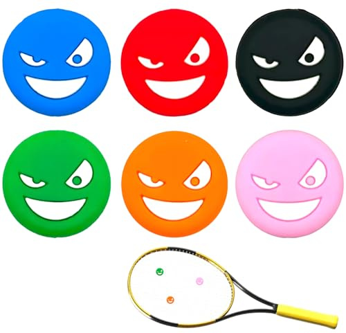 KIRVOS 6 Pièces Amortisseurs pour Raquette de Tennis, Design Amusant avec Expressions en Silicone pour Raquettes de Tennis et Badminton, Réducteur de Vibrations et Accessoire Sportif