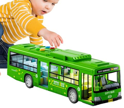 stadsbussleksak - 28,5 x 6,5 x 7,5 cm elektrisk leksaksbuss | Pedagogiska leksaksfordon, batteridriven bilmodell med musik och, dörrar kan användas