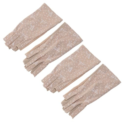 SUPVOX 2 Pairs Sun-proof Half Finger Cotton Gloves Thin Wear-resistant Driving Gloves for Women Portable UV Protection Riding Accessory in Khaki Floral Pattern